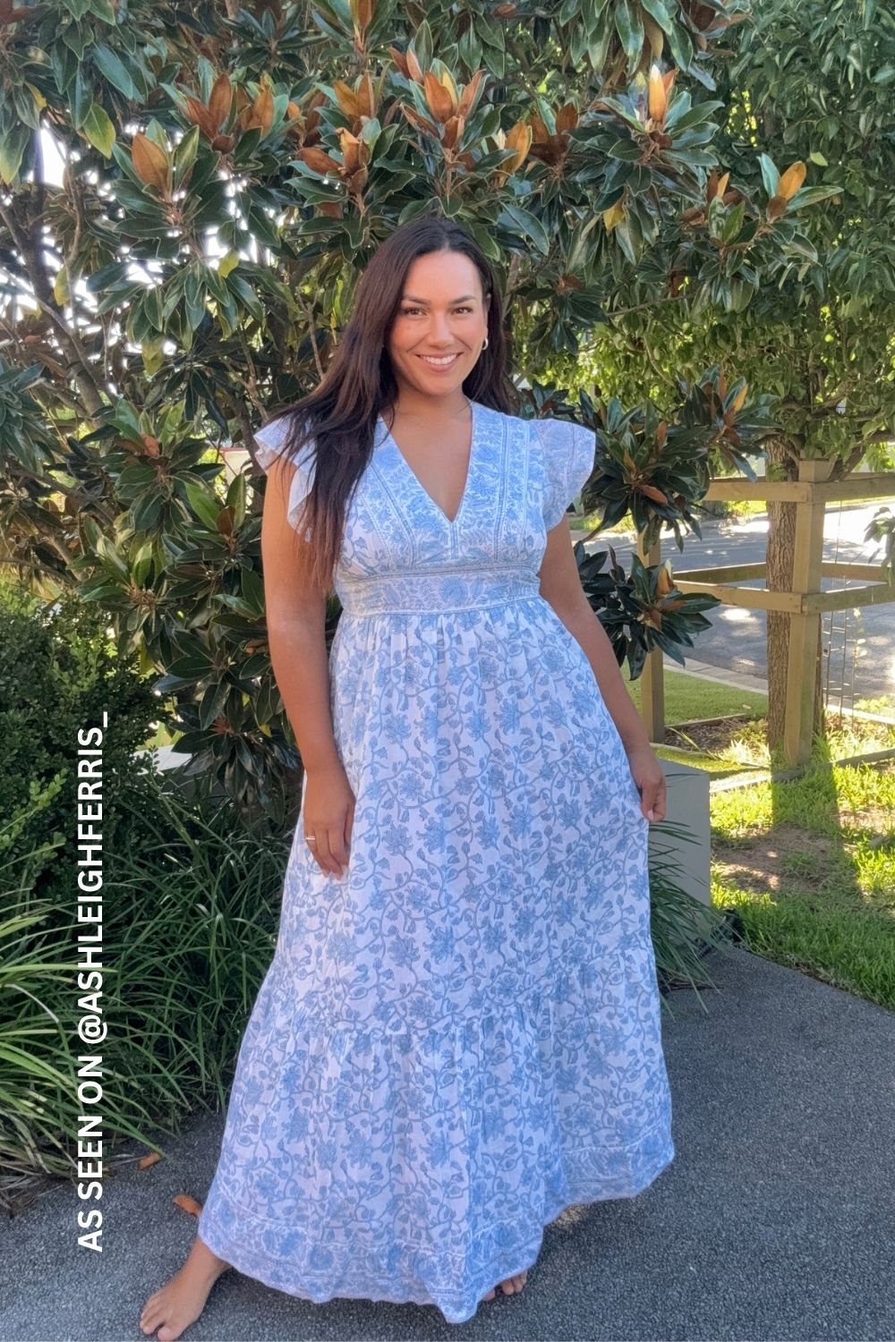 blue floral dress australia Casa Del Mar One-Shoulder Ruched Midi Dress Floral Blue main image 0