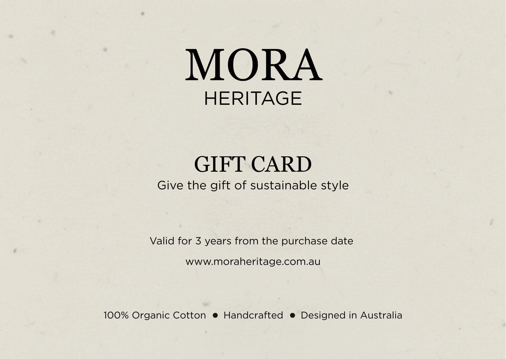 Mora Heritage Digital Gift Card. The perfect sustainable fashion gift for birthdays, holidays, and last minute presents.
