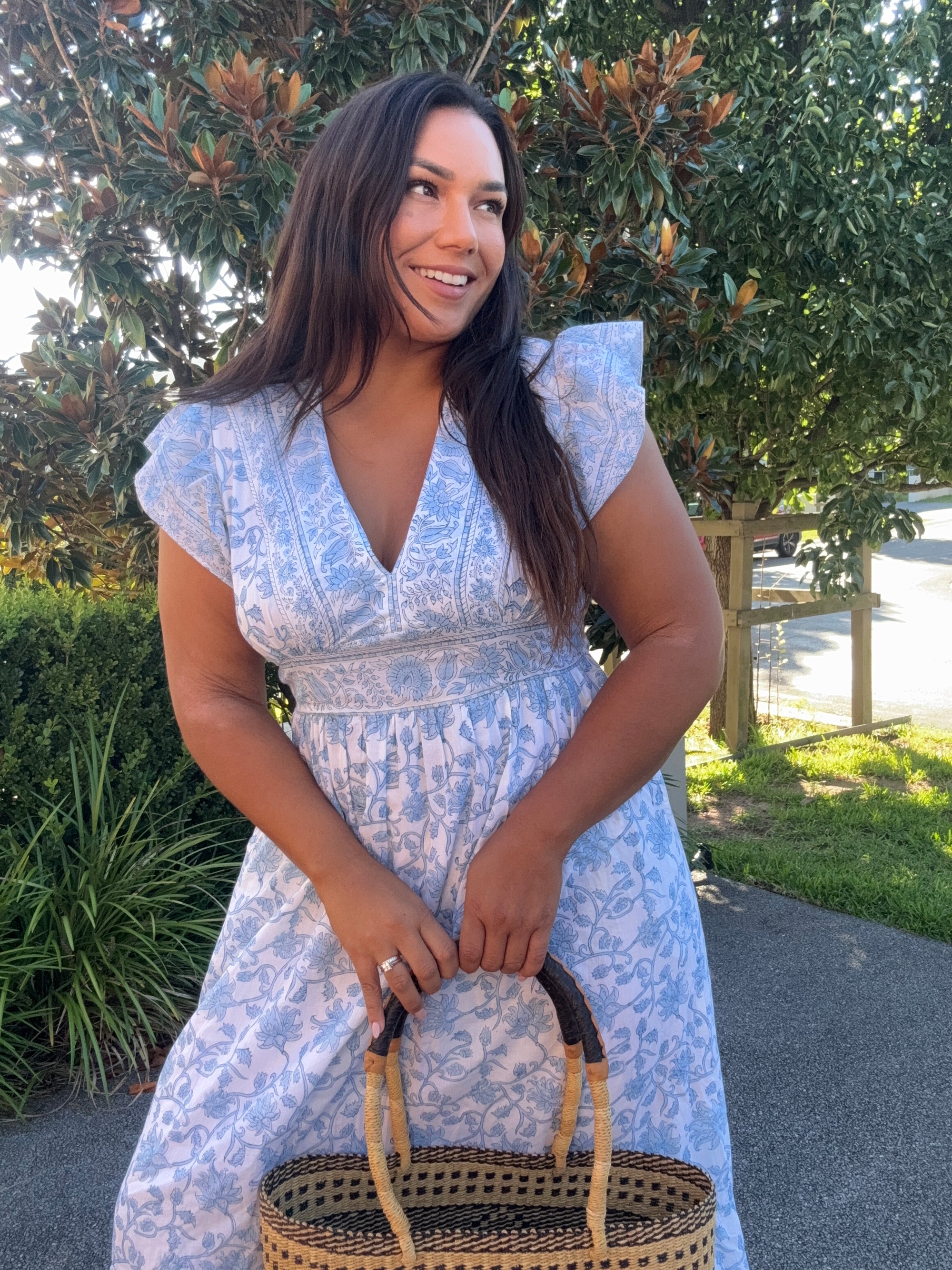 The Daintree Dress in Blue Floral - Handmade