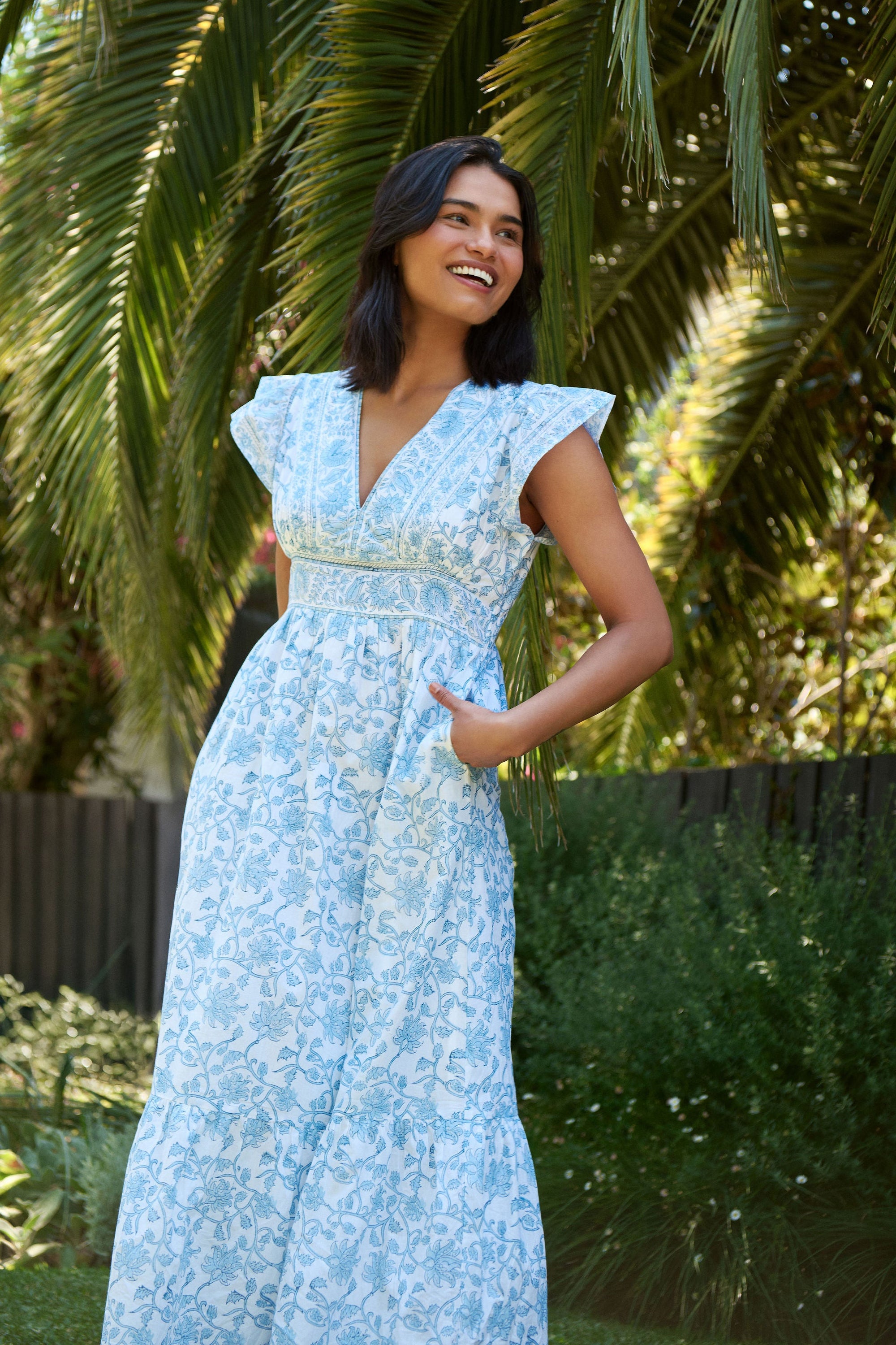 The Daintree Dress in Blue Floral - Handmade