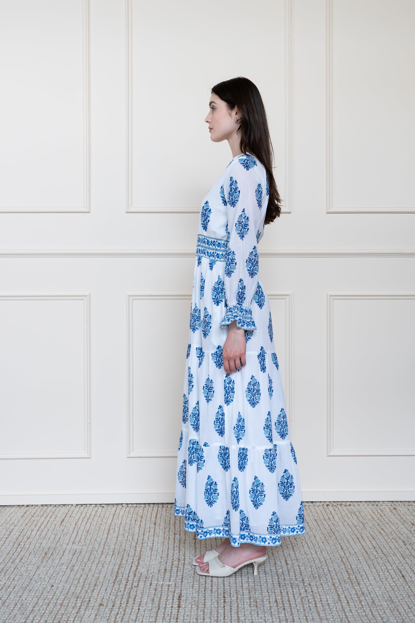 Side view of Atherton Dress styling for wedding guest dress Australia.