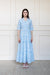 Mora Heritage Byron Bay Dress in Ocean Breeze Blue. Organic cotton maxi dress Australia luxury resort wear.