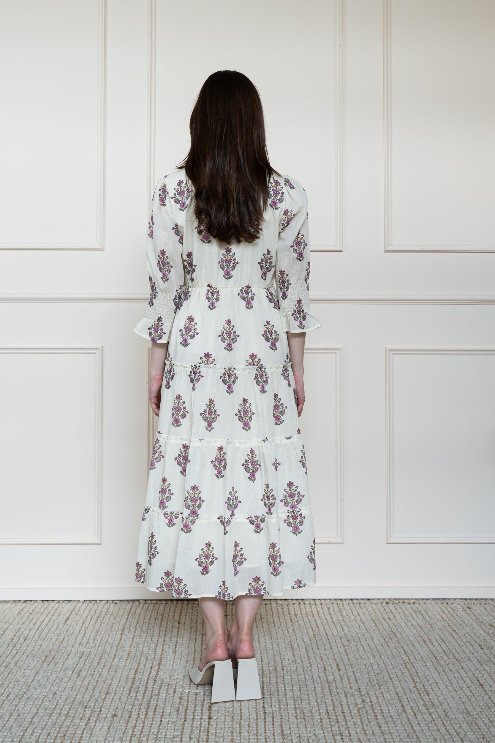 Back view of Noosa Dress in Peregian White showing flattering A-line silhouette.