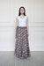 Mora Heritage Flinders Skirt in Chocolate Blossom Brown. Organic cotton maxi skirt Australia with wrap style fit.